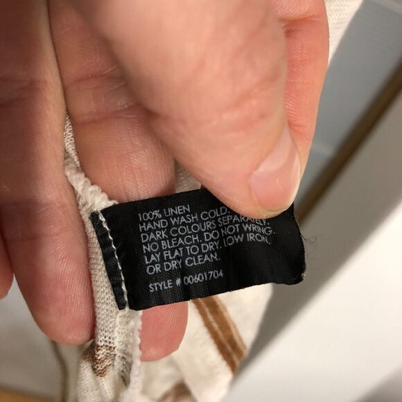 CLUB MONACO 100% Linen‎ Cream Brown Stripe 3/4 Sleeve Oversize Shirt Sz M/L - Picture 12 of 13